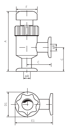 Клапан KF8 ручной угловой(нерж. сталь, сильф. упл.)   