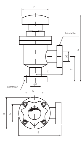 Клапан CF40 ручной угловой(нерж. сталь, сильф. упл.) 